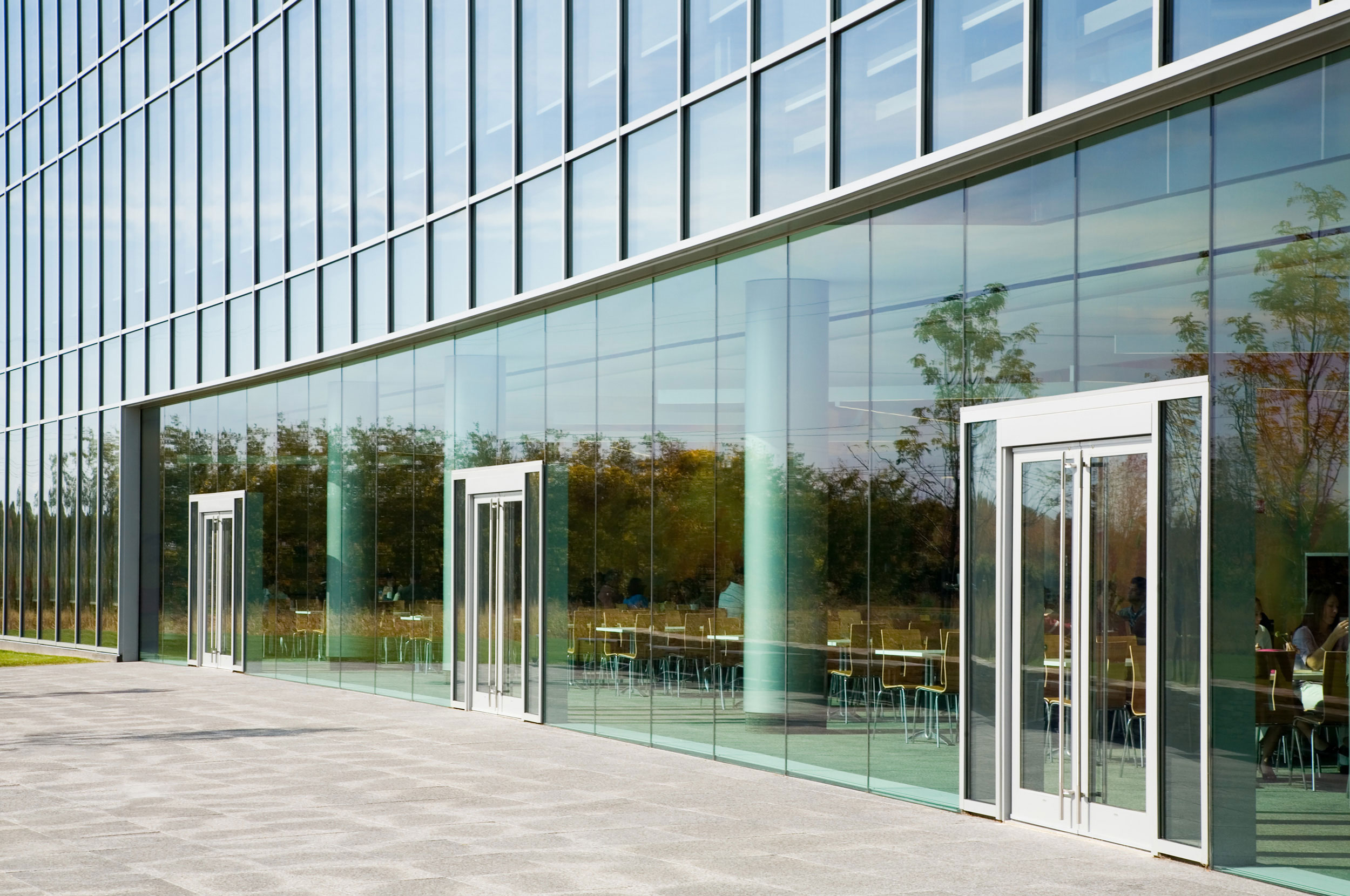 Photography of the glass doors & wall at Meditech Fall River