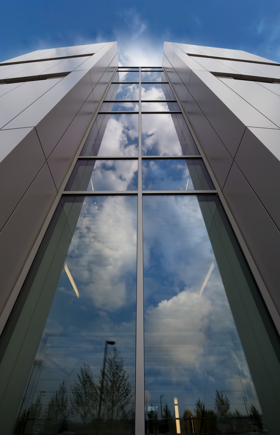 Vertical photo of windows on the Lewis Katz Building at PSU